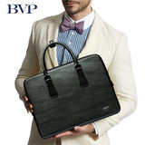 Bvp Brand High Quality Genuine Leather Men Portable Briefcase 14 Inch Laptop Messenger Bag Business