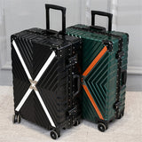 Retro Travel Trolley Luggage With X Belt Aluminum Frame Alloy Business Rolling Luggage Airplane