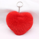 10Cm Fluffy Fur Pompom Keychain Soft Lovely Heart Shape Pompon Faux Bunny Rabbit Fur Pom Poms