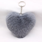 10Cm Fluffy Fur Pompom Keychain Soft Lovely Heart Shape Pompon Faux Bunny Rabbit Fur Pom Poms