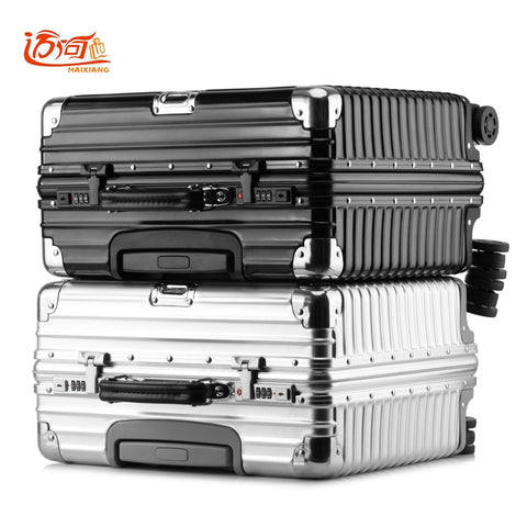 Pure Metal Aluminum Magnesium Alloy Maleta Cabina Business Vintage Suitcase Luggage 16Inch 18