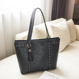 Rivet Pu Leather Women Handbag Casual Tassel Women Shoulder Bag