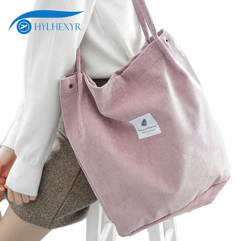 Hylhexyr Solid Corduroy Shoulder Bags Environmental Shopping Bag Tote Package Crossbody Bags Purses