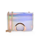 All-Match Hollowed-Out Pu Leather Laser Chain Shoulder Bag Cross-Body Satchel Casual Handbag For