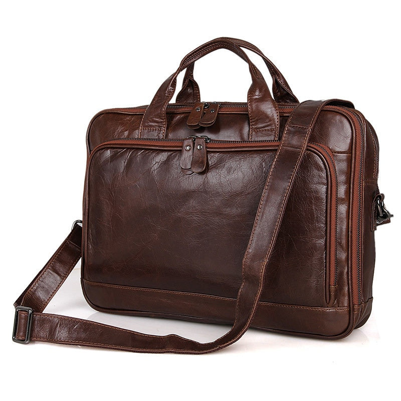 100% Cowhide Travel Large Shoulder Bag Genuine Leather Briefcase Men ...