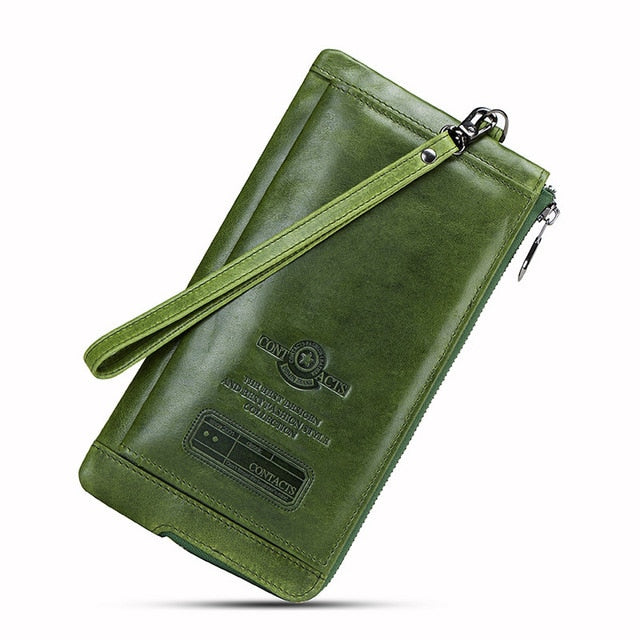 Men's large wallet with coin purse in green leather