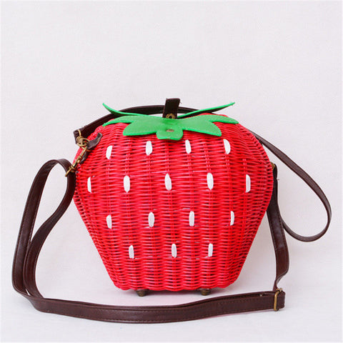 New Straw Bag Rattan Bag Pastoral Woven Fashion Handbags Fruit Strawberry Bag Cartoon Messenger Bag