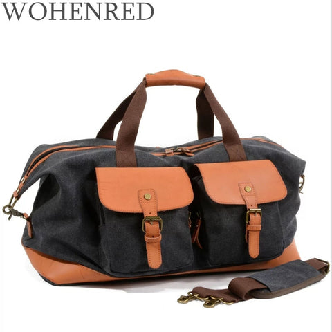 Luggage Oversized Canvas Leather Weekender Bag For Men Shoulder Handbag Vintage Travel Male