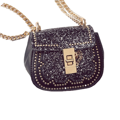 Womens Fashion Bling Shiny Sequin Crossbody Bag Shoulder Bag Handbag With Gold Shoulder Strap