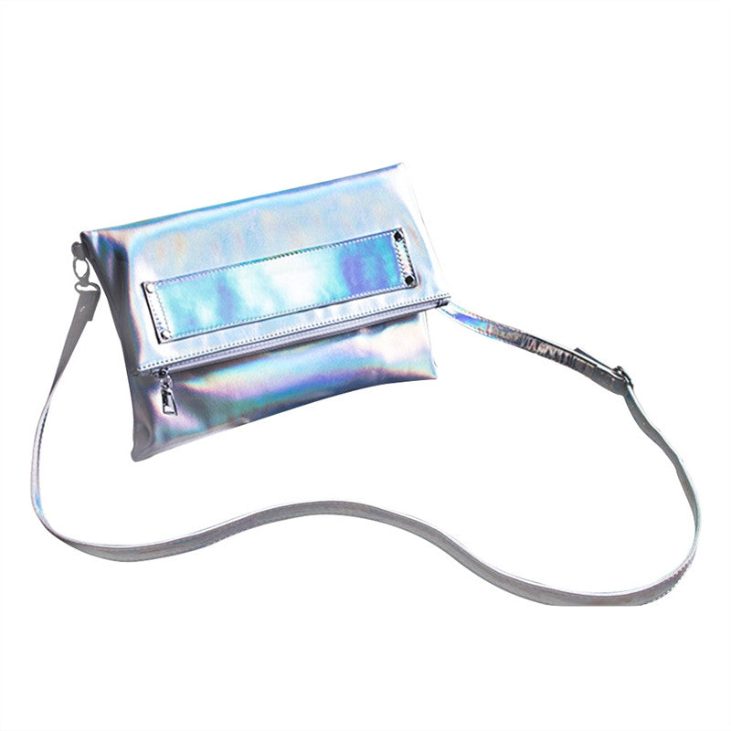 Women Silver Hologram Pu Leather Crossbody Shoulder Bag Handbag Clutch Bag