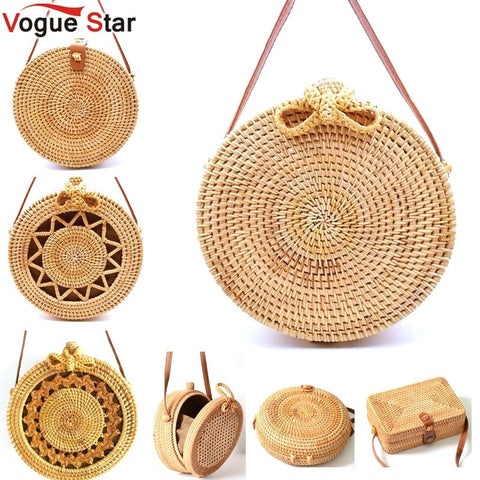 2018 Round Straw Bags Women Summer Rattan Bag Handmade Woven Beach Cross Body Bag Circle Bohemia