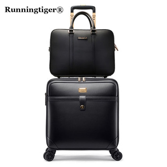 20 Inch Carry On Suitcase With Makeup Bag For Women Male Leather