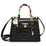 Europe Fashion Women Pu Handbag Crocodile Pattern Ribbon Handle Lock Tote Shoulder Messenger Bag