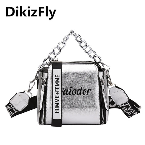 Dikizfly Laser Women Bags Fashion Luxury Shoulder Handbags Chains Crossbody Bag Women 2018 Letter