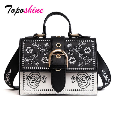 Toposhine Fashion Women Bag Panelled Vintage Girls Bags For Girls Black Pu Leather Women