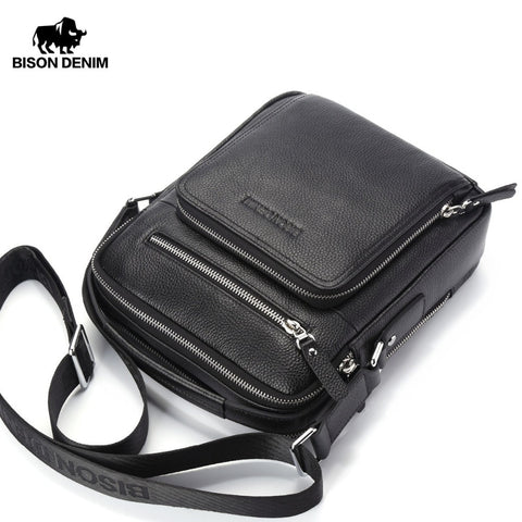 Bison Denim Genuine Leather Men Bags Ipad Handbags Male Messenger Bag Man Crossbody Shoulder Bag