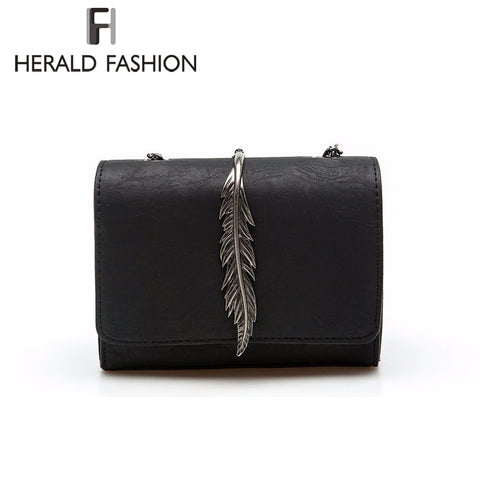 Herald Fashion Leaves Decorated Mini Flap Bag Suede Pu Leather Small Women Shoulder Bag Chain