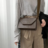 Diinovivo Pu Leather Small Square Bag New Wide Shoulder Bag Vintage Crocodile Pattern Fashion
