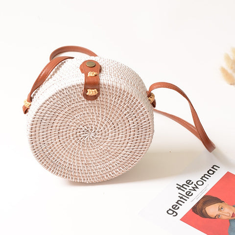 Caker Summer Woven Straw Bag Rattan Brown Black White Bohemia Beach Bag Handmade Circle Messenger