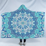 Beddingoutlet Mandala Hooded Blanket For Adults Blue Sherpa Fleece Wearable Blanket 150X200Cm