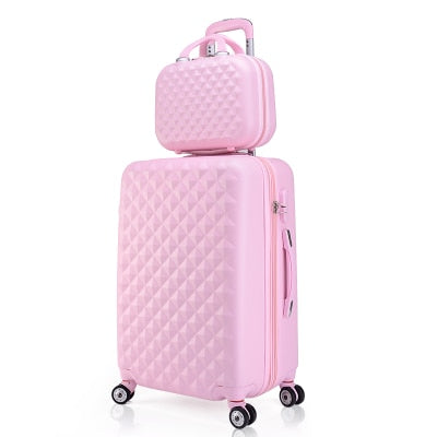 Ladies Roller Trolley Suitcase Set Hardside Makeup Handbag Travel