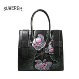 Suwerer New Genuine Leather Women Bags Butterfly Embossed Fashion Luxury Handbags Women Bags