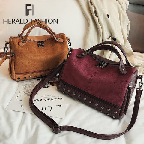 Herald Fashion Large Quality Leather Female Shoulder Bag New Women Top-Handle Bags With Rivets