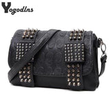 2019 New Fashion Women Black Leather Messenger Bags Fashion Vintage Messenger Cool Skull Rivets