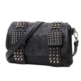 2019 New Fashion Women Black Leather Messenger Bags Fashion Vintage Messenger Cool Skull Rivets