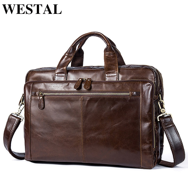 WESTAL Man's Briefcase Bag Men's Genuine Leather Laptop Bags