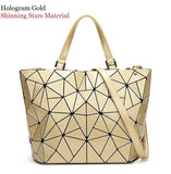 Maelove Luminous Bag Women Geometry Diamond Tote Quilted Shoulder Bags Laser Plain Folding Handbags