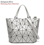 Maelove Luminous Bag Women Geometry Diamond Tote Quilted Shoulder Bags Laser Plain Folding Handbags