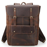 Kavis 100% Genuine Leather Crazy Horse Mens Backpack Large Capacity For Travel Casual School Bag