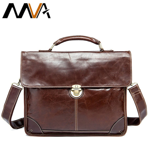 Mva Men'S Bag For Men Documents Genuine  Leather Briefcase 14'' Laptop Totes Bags Hasp Messenger