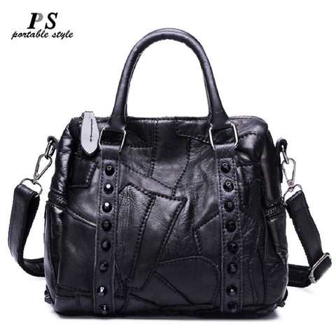 2018 Genuine Leather Boston Women Bag High Quality Ladies Luxury Designer Rivet  Shoulder Crossbody