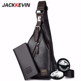 Jackkevin Men'S Fashion Crossbody Bag Theftproof Rotatable Button Open Leather Chest Bags Men