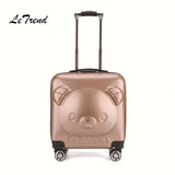 Letrend 18 Inch 3D Cartoon Bear Rolling Luggage Spinner Children Suitcases Wheels Kids Cabin