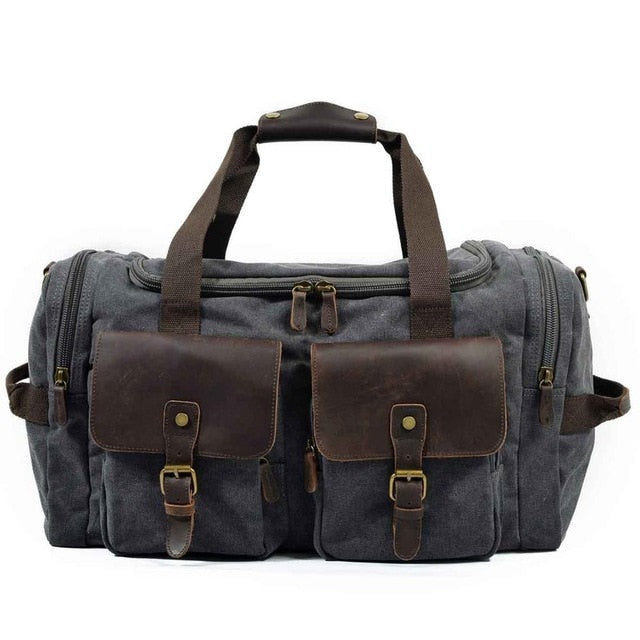 Canvas Leather Travel Bag Carry On Luggage Bags Men Military Duffel ...