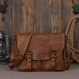 Nesitu High Quality Vintage Brown Coffee Grey-Blue A4 Real Skin Genuine Leather Men Messenger