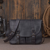 Nesitu High Quality Vintage Brown Coffee Grey-Blue A4 Real Skin Genuine Leather Men Messenger