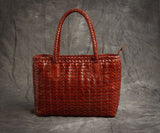 New Art Fresh Leather Hand-Woven Women Handbags Genuine Leather Female Large Capacity Luxury