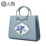 Tmsix 2019 New Women Leather Bags Fashion Designer Famous Brand Cowhide Embroidery Lotus Leather