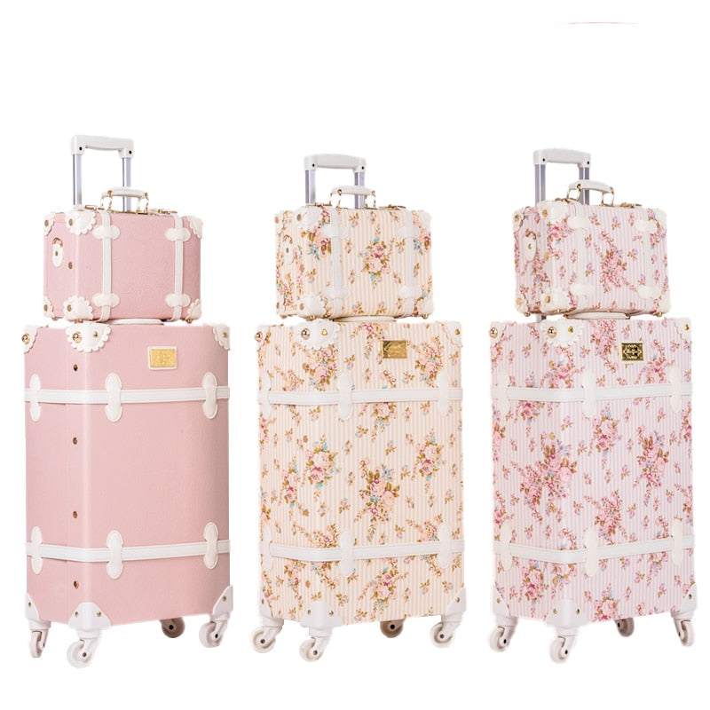 Beasumore Retro Pink Pu Leather Rolling Luggage Set Spinner Suitcase ...